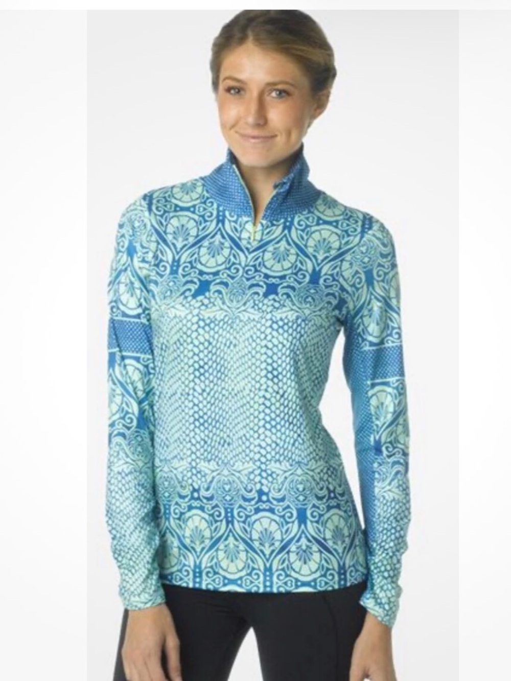 Prana Tatiana 1/2 Zip Blue and Green Pattern- XS
